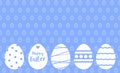 Happy Easter greeting card. White easter eggs on a blue background wiith copy space