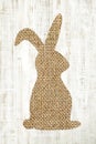 Happy easter greeting card wooden background with bunny for decoration items. Royalty Free Stock Photo