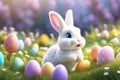 Happy Easter greeting cards. Easter eggs and floral decorative elements, 3d render modern illuatration