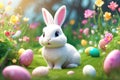 Happy Easter greeting cards. Easter eggs and floral decorative elements, 3d render modern illuatration