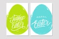 Happy Easter greeting cards with handwritten holiday wishes and brush stroke egg shape background.