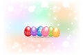 Happy Easter greetings card with eggs colorful icon logo background. Royalty Free Stock Photo