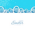 Happy Easter Greetings card. Eggs in paper cut style. Spring holidays on blue. Space for text. Royalty Free Stock Photo