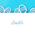 Happy Easter Greetings card. Eggs in paper cut style. Spring holidays on blue. Space for text. Royalty Free Stock Photo