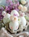 Happy Easter. Hand Decorated Easter Eggs with Florals