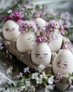 Happy Easter. Hand Decorated Easter Eggs with Florals