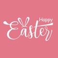 Happy Easter. Hand drawn lettering. white text on pink background. Vector illustration Royalty Free Stock Photo