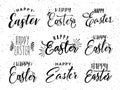 Happy easter hand drawn calligraphy design. Greeting card with golden text. Handwritten sketch lettering. Grunge Royalty Free Stock Photo