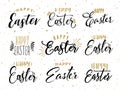 Happy easter hand drawn calligraphy design. Greeting card with golden text. Handwritten sketch lettering. Grunge Royalty Free Stock Photo