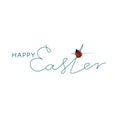 Happy Easter Hand drawn calligraphy lettering with ladybug. Logo for holiday greeting card and invitation of the happy Easter day