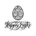 Happy Easter hand lettering greeting card with egg. Religious holiday vector illustration on white background. Royalty Free Stock Photo