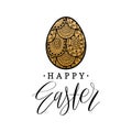 Happy Easter hand lettering greeting card with egg. Religious holiday vector illustration on white background for poster Royalty Free Stock Photo
