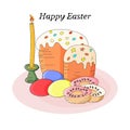 Happy easter, handmade, candle, cake and eggs. For postcards, banners, decor.