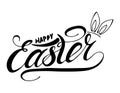 Happy Easter with rabbit ear handwritten lettering card