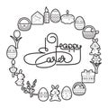 Happy Easter. Handwritten lettering with eggs. Vector. Royalty Free Stock Photo