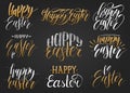 Happy Easter handwritten lettering set.Religious calligraphy collection on black background for greeting cards,tags etc.