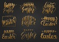 Happy Easter handwritten lettering set.Religious calligraphy collection on black background for greeting cards,tags etc.