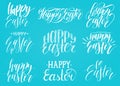 Happy Easter handwritten lettering set.Religious calligraphy collection on blue background for greeting cards, tags etc.