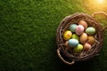 Happy easter handwritten note Eggs Grace Basket. White red cosmos Bunny Observance. Magnolia background wallpaper