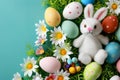 Happy easter handwritten sentiment Eggs Renewed hope Basket. White hilarious Bunny Quirky. Easter parade background wallpaper Royalty Free Stock Photo