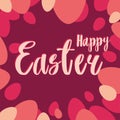Happy Easter handwritten text and red Easter eggs. Modern Greeting card. Calligraphy lettering and simple easter eggs in pastel Royalty Free Stock Photo