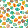 Happy Easter! Happy holiday eggs pattern, seamless background for your greeting card design. Cute decorated easter eggs