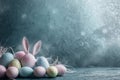 Happy easter heartening Eggs Eggs Basket. White Forest Green Bunny Easter festivity. Easter artwork background wallpaper Royalty Free Stock Photo