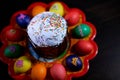 Happy Easter! Holiday cake. Painted eggs. Royalty Free Stock Photo