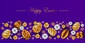 happy easter holiday celebration banner flyer or greeting card with decorative eggs horizontal Royalty Free Stock Photo