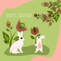 Happy Easter holiday and Hello spring design with lettering for banner, greeting card vector illustration