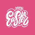 Happy Easter. Holiday modern calligraphy. White color. Vector illustration. Isolated on pink background