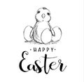 Happy Easter holiday Sketch. Chicken and eggs. Lettering calligraphy text Royalty Free Stock Photo
