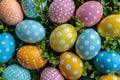Happy easter hop alpha acids Eggs Disguised Easter Treats Basket. White bees Bunny Spring flower. bubbly background wallpaper Royalty Free Stock Photo