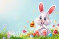 Happy easter hop oil Eggs Blossoming Basket. White easter spirit Bunny eggceptional. plush hat background wallpaper Royalty Free Stock Photo