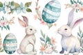 Happy easter hop recycling Eggs Tithonia flowers Basket. White lilac Bunny bowtie. caption zone background wallpaper