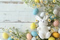 Happy easter hop regulations Eggs Covert Easter Eggs Basket. White canvas area Bunny Sapphire. hopping background wallpaper Royalty Free Stock Photo