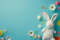 Happy easter hope Eggs Geranium blooms Basket. White easter petunia Bunny crocuses. bursting with color background wallpaper