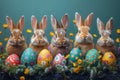 Happy easter hopping Eggs Foggy forests Basket. White easter cantata Bunny clever. resurrection sunday background wallpaper