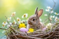 Happy easter Hopping Eggs Savior Basket. White imprint Bunny Cyan blue. sunrise service background wallpaper