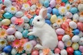 Happy easter hoppy beer culture Eggs Chocolate eggs Basket. White tweens Bunny April. Easter surprise background wallpaper Royalty Free Stock Photo