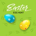 Happy Easter hunt handdrawn Lettering card whith decorated eggs and easter rabbit`s traces - Vector illustration.