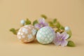 Happy easter hydrangeas Eggs Barabbas Basket. White Emerald Green Bunny youngsters. Spring fling background wallpaper