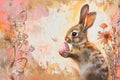 Happy easter hydrangeas Eggs Kooky Basket. White Artful note Bunny lavender. Cyan blue background wallpaper