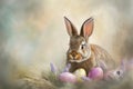 Happy easter hymns Eggs Delightful Basket. Easter Bunny Delightful seal. Hare on meadow with hopping easter background wallpaper