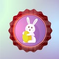 Happy Easter Icon With Cute Holiday Bunny Holding Egg