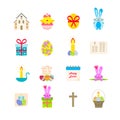 Happy Easter Icon Set. Vector set with chicken, bunny, eggs, presents, ets. Retro style. Vector illustration