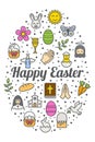 Happy Easter Icons Within Egg Shape, Easter vector poster Illustration, easter holiday poster vector set, greeting card