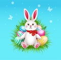 Happy Easter Illustration With Colorful Painted Eggs and Rabbit. Vector. Royalty Free Stock Photo