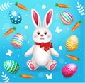 Happy Easter Illustration With Colorful Painted Eggs and Rabbit. Vector illustration for banner or decor Royalty Free Stock Photo