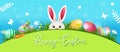 Happy Easter Illustration With Colorful Painted Eggs and Rabbit. Vector illustration for banner or decor Royalty Free Stock Photo